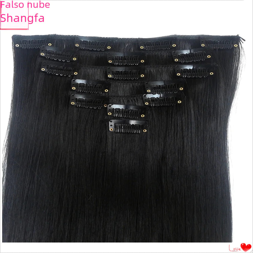 (Copy) Synthetic Hair Extensions Set - 16 Clips, Black Straight