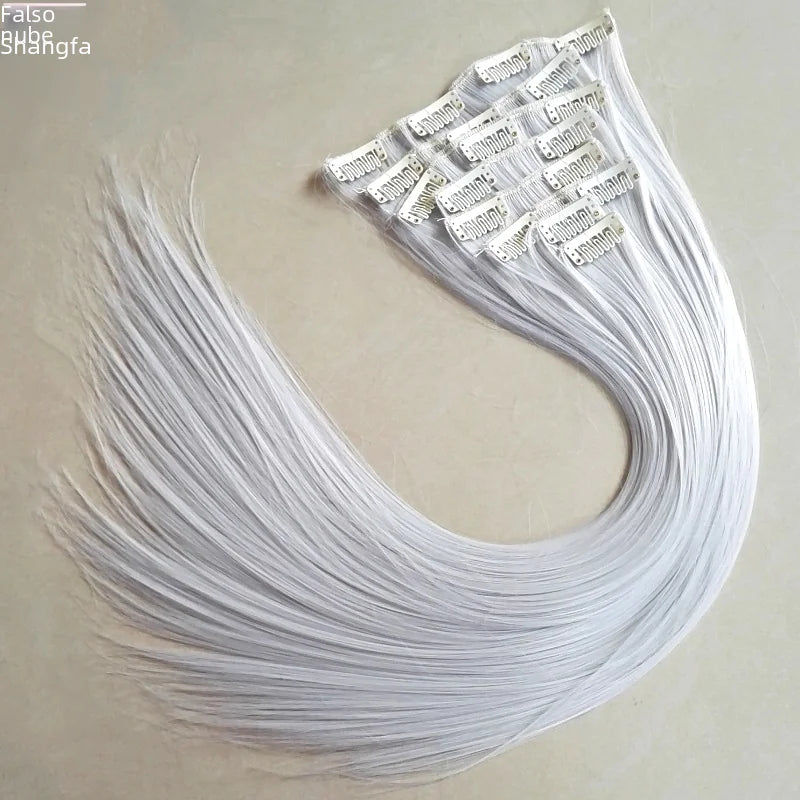 (Copy) Synthetic Hair Extensions Set - 16 Clips, Black Straight