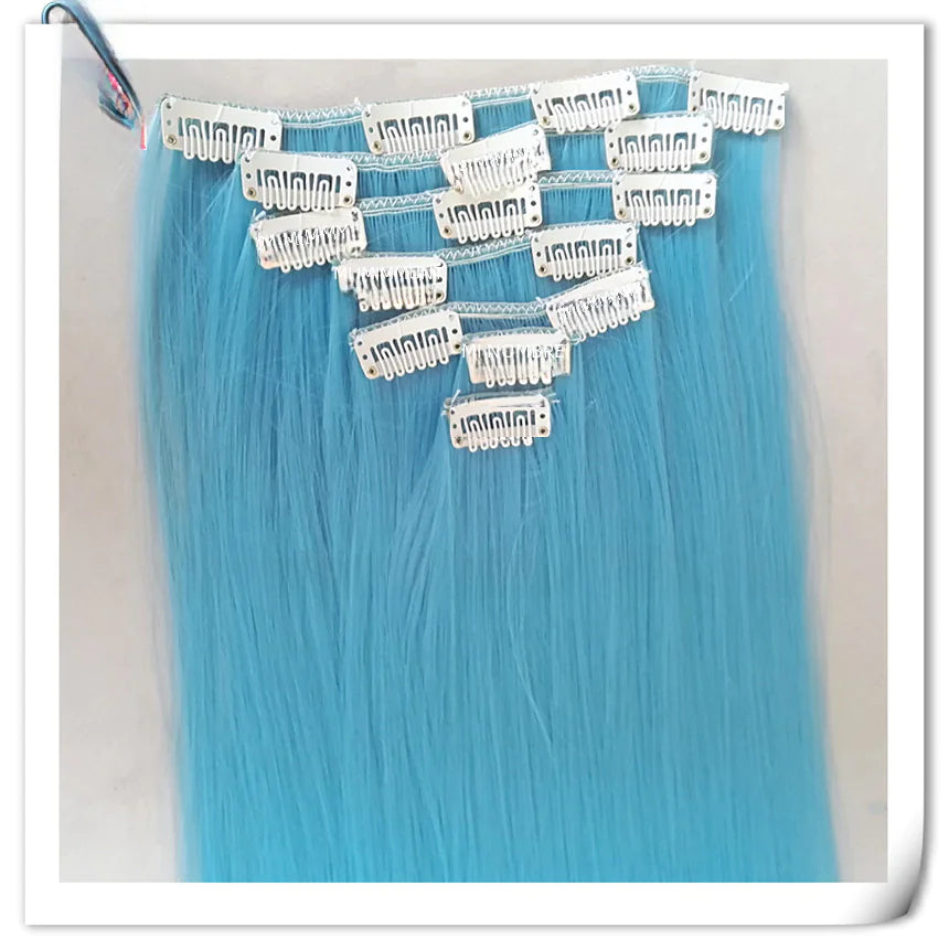 (Copy) Synthetic Hair Extensions Set - 16 Clips, Black Straight